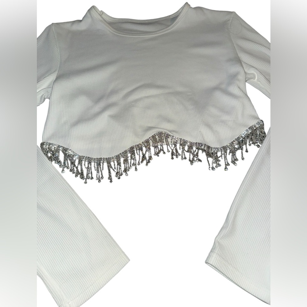 NIP Ribbed Cropped Rhinestone Long Sleeve Top - Picture 11 of 13